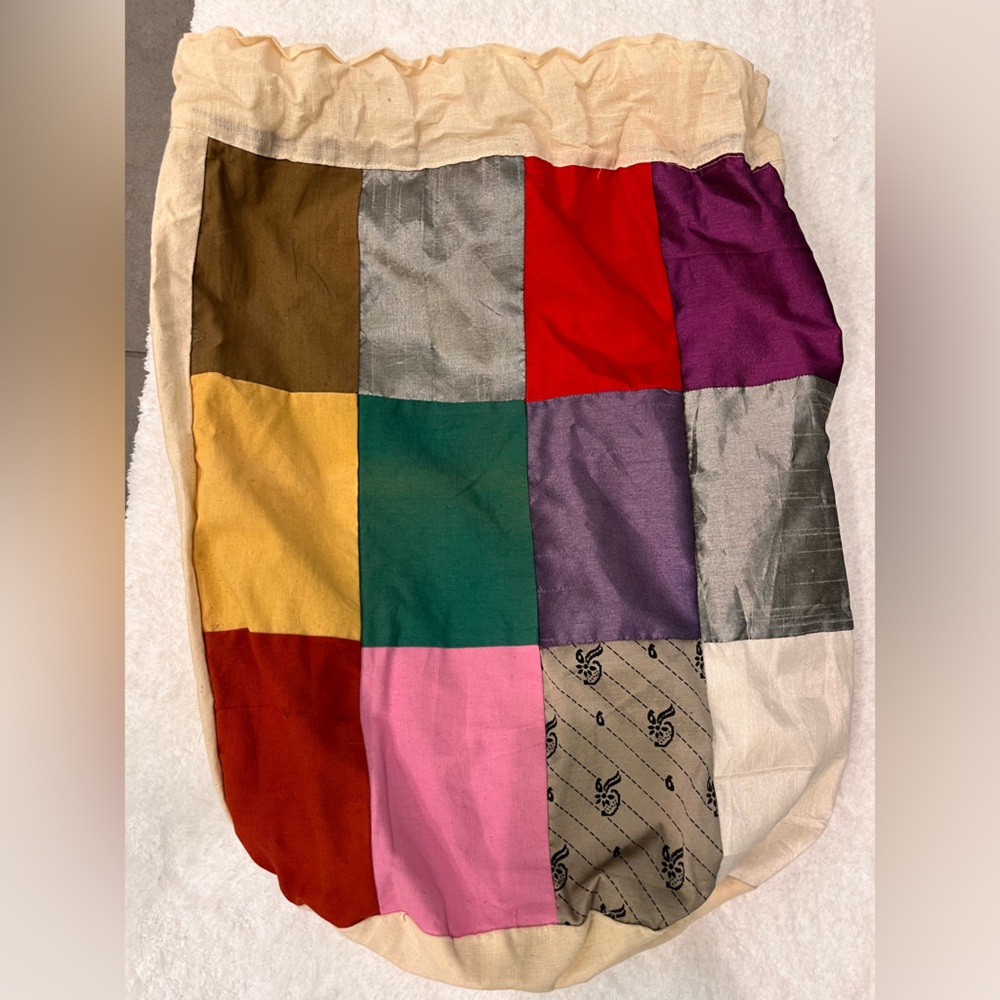 Drawstring Patchwork Linen Duffle Bag Made In Ind… - image 5